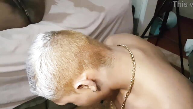 Alice Hael with platinum buzzcut kneels nude for hot sex
