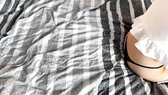 Yourlittlesunrise shy Asian teen in thong on bed, hot ass view