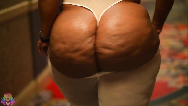 Black BBW's huge thick ass in thong, bent over amateur tease