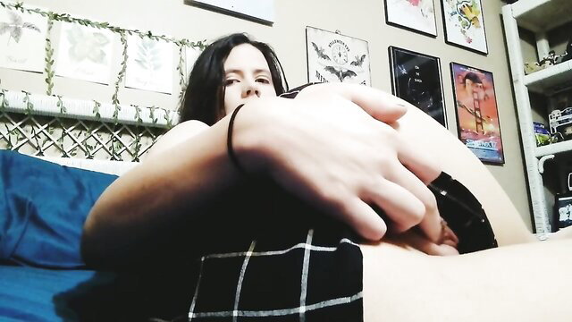 Toffee Cake in plaid skirt hugging big booty on couch POV