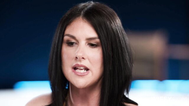 Sienna Rae sexy brunette closeup face in adult video