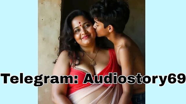 Indian busty mom kissing young boy in saree, incest tease