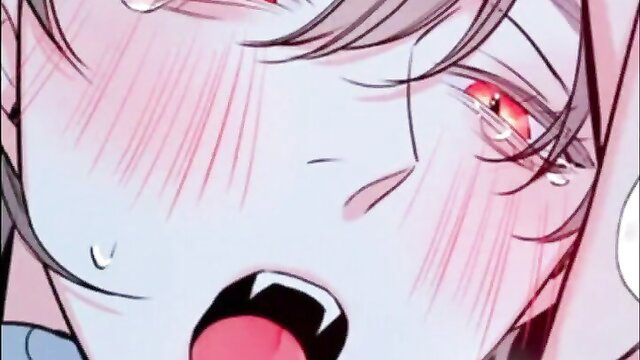 Ecchi anime vampire girl with fangs, blush, tears in erotic close-up