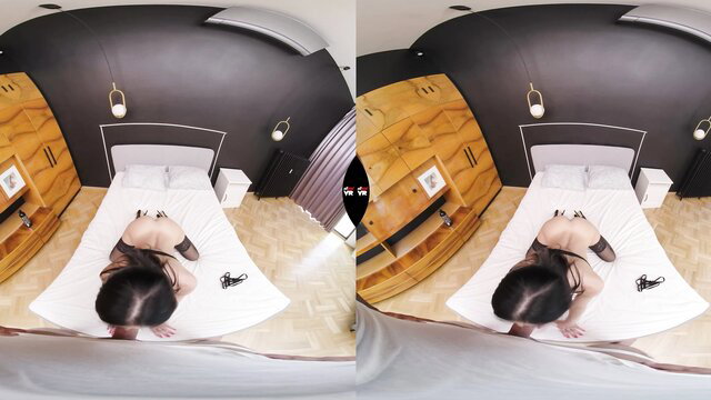 Asian amateur babe in lingerie on bed POV, nude ass up face down