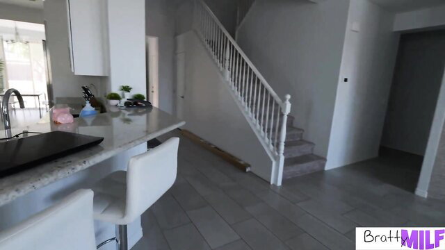 Sophia Locke in luxurious kitchen, hot MILF teases