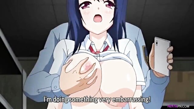 Blue-haired hentai schoolgirl groped huge tits embarrassed in Nozoki Kanojo Ep 01