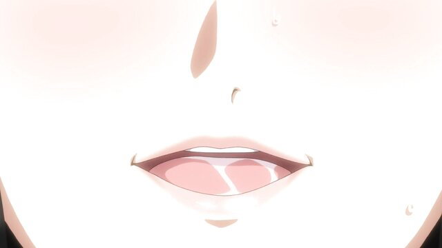 Anime hentai closeup of girl's open mouth and tongue, ahegao face