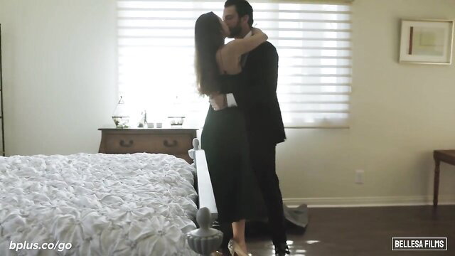 Abigail Mac in black dress kissed by Seth Gamble Bellesa Films