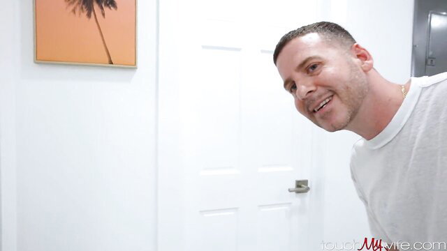 Tony Rubino smiles in bathroom POV thumbnail with Vanessa Cage
