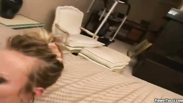 Dirty blonde in messy bun teases in hardcore threesome preview