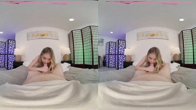 Blonde petite babe nude on bed teases in wild threesome thumbnail