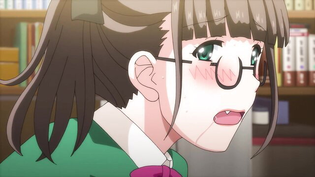 Blushing anime stepsis in glasses and uniform, naughty hentai blowjob tease