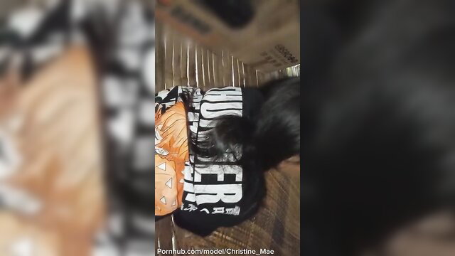 Asian GF creampie fucked in POV, orange Demon Slayer shirt pulled up