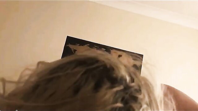 Blonde stepdaughter wakes up for blowjob, cum on face closeup