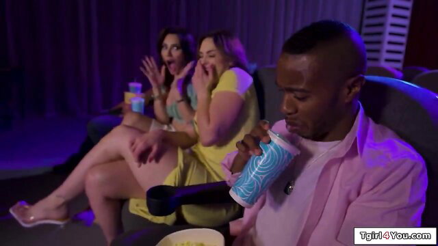 Ariel Demure and MILF at movies with popcorn, Transfixed cheating trans scene