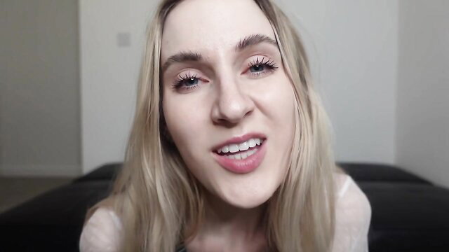 Sofie Skye blonde model smirks teasingly POV closeup