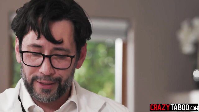 Asian doctor in glasses smiles pervy at big booty volunteer