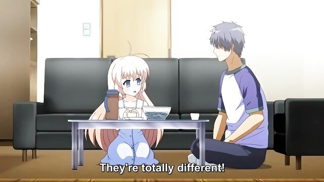 Anime girl in pajamas insists they're totally different to guy on couch