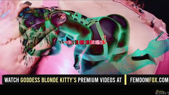 Goddess Blonde Kitty in neon green harness lingerie, big ass tease