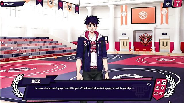 Jock Studio Demo: Cute anime twink Ace in gym jacket on wrestling mat