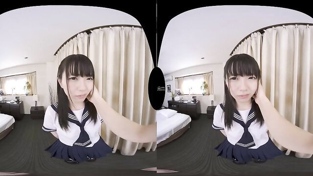 Japanese schoolgirl in sailor uniform seductive VR 360 pose