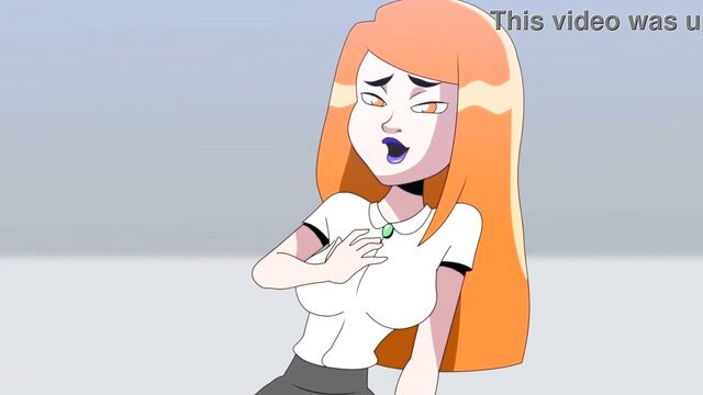 Orange-haired hentai schoolgirl in tight uniform, shocked expression, big tits