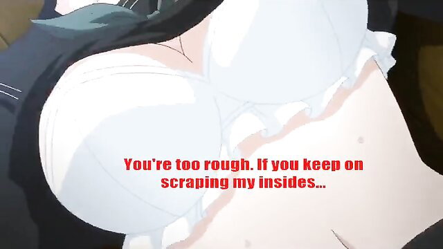 Busty anime maid in lingerie moaning you're too rough scraping my insides, Euphoria ep 5