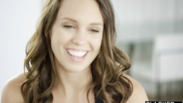 Smiling brunette babe in intense interracial threesome with big black cock