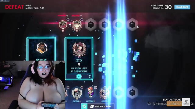 AlexHaunts big tits gamer girl in cleavage top after Overwatch defeat