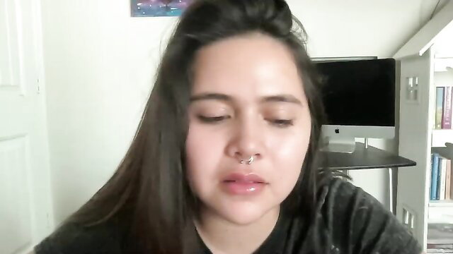 Yungtorii Chaturbate camgirl closeup with lip piercing and dark hair