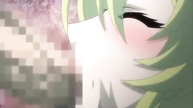 Ravishing green-haired elf with huge anime boobs closeup blush