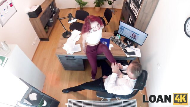 Sirena Milano redhead MILF feet on cock POV office fuck