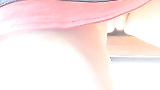 Girlfriend flashes tight shaved pussy under table in pink skirt