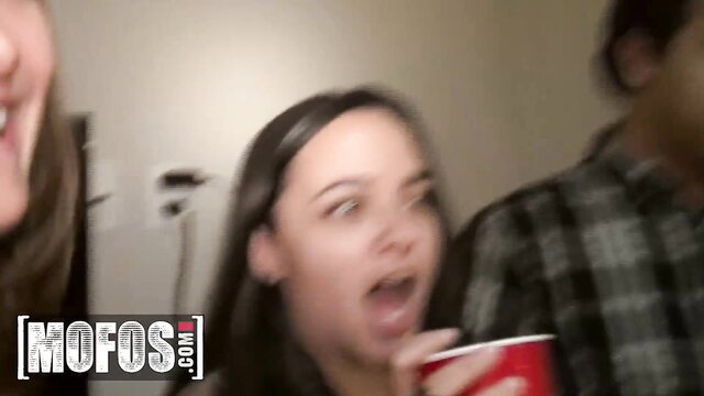 Sabrina Taylor shocked face with red cup at wild Mofos party