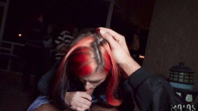 James Angel red hair pulled in rough outdoor blowjob by Mofos