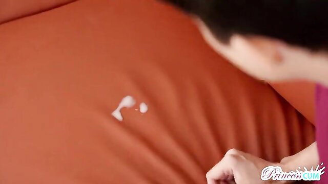 Chloe Temple cum on orange couch after creampie sex with Ricky Spanish