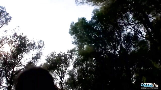 Cute runner kneeling to suck huge cock in forest break