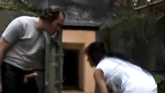 Horny guy fucks cock-loving bitch outdoors in woods