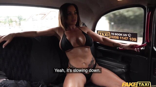 Aubrey Black in black bikini spreading legs in Fake Taxi car