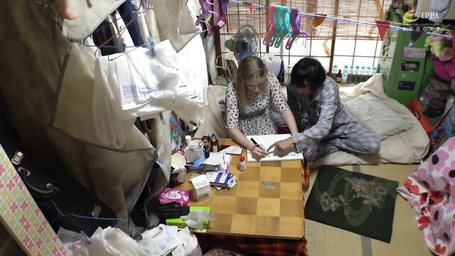 Melody Marks in amateur JAV toy play with Asian guy in cluttered room