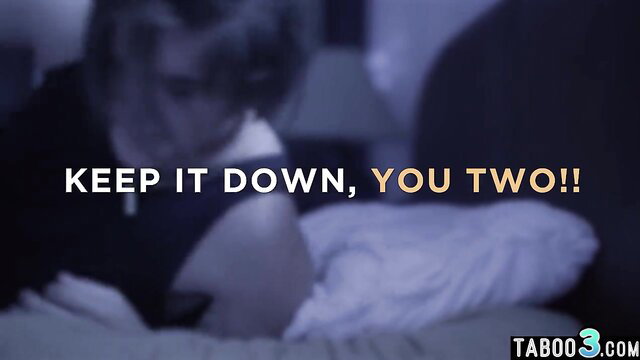 Stepmom and guy hushed by 'Keep it down!' in taboo bedroom romp