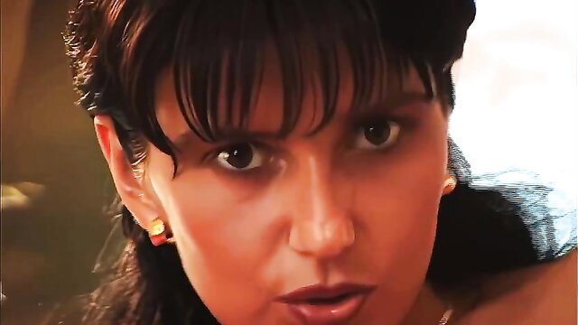 Perfect brunette closeup face seductive gaze wet lips adult video