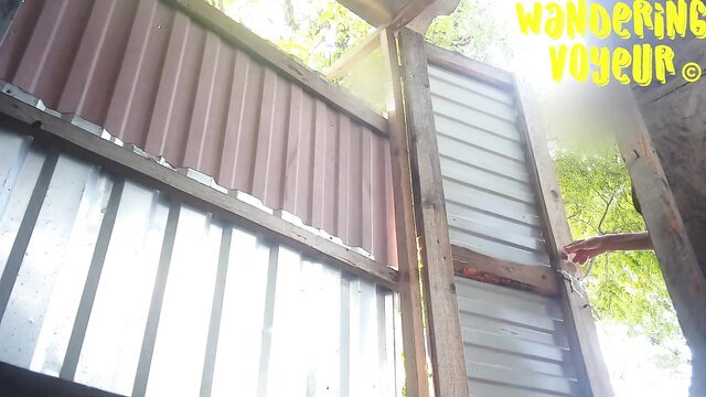 Amateur Russian public toilet voyeur spy cam peeking at woman