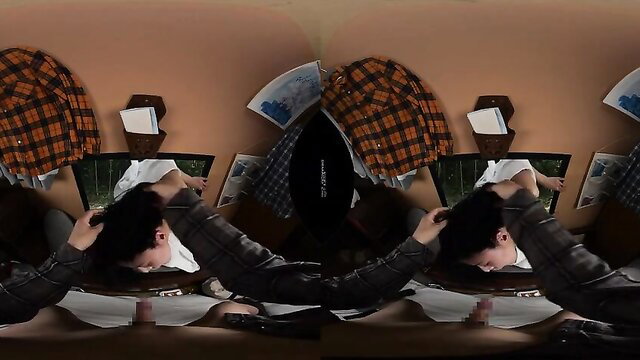 Japanese MILF in crazy VR blowjob, deepthroat action closeup