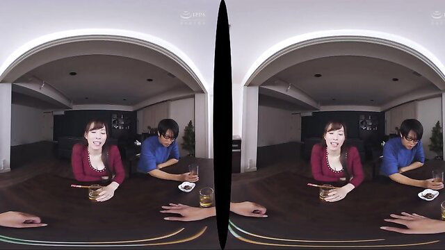 Asian amateur couple drinks whiskey at table in wild fetish VR thumbnail