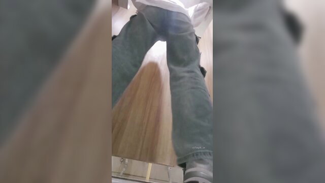Blonde woman POV legs up in mall restroom spy cam