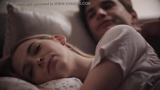 Blonde teen cuddles with man in bed, taboo MissaX HD video