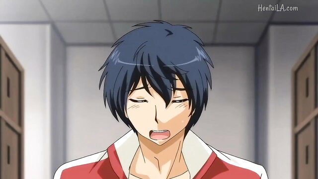 Anime cutie with big tits in school uniform, emotional face closeup