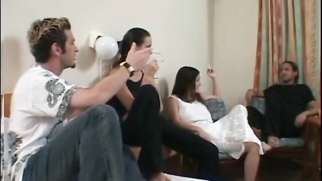 Homemade Israeli group sex with brunettes on couch