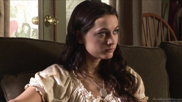 Georgia Jones in off-shoulder blouse, seductive gaze, Tombois scene